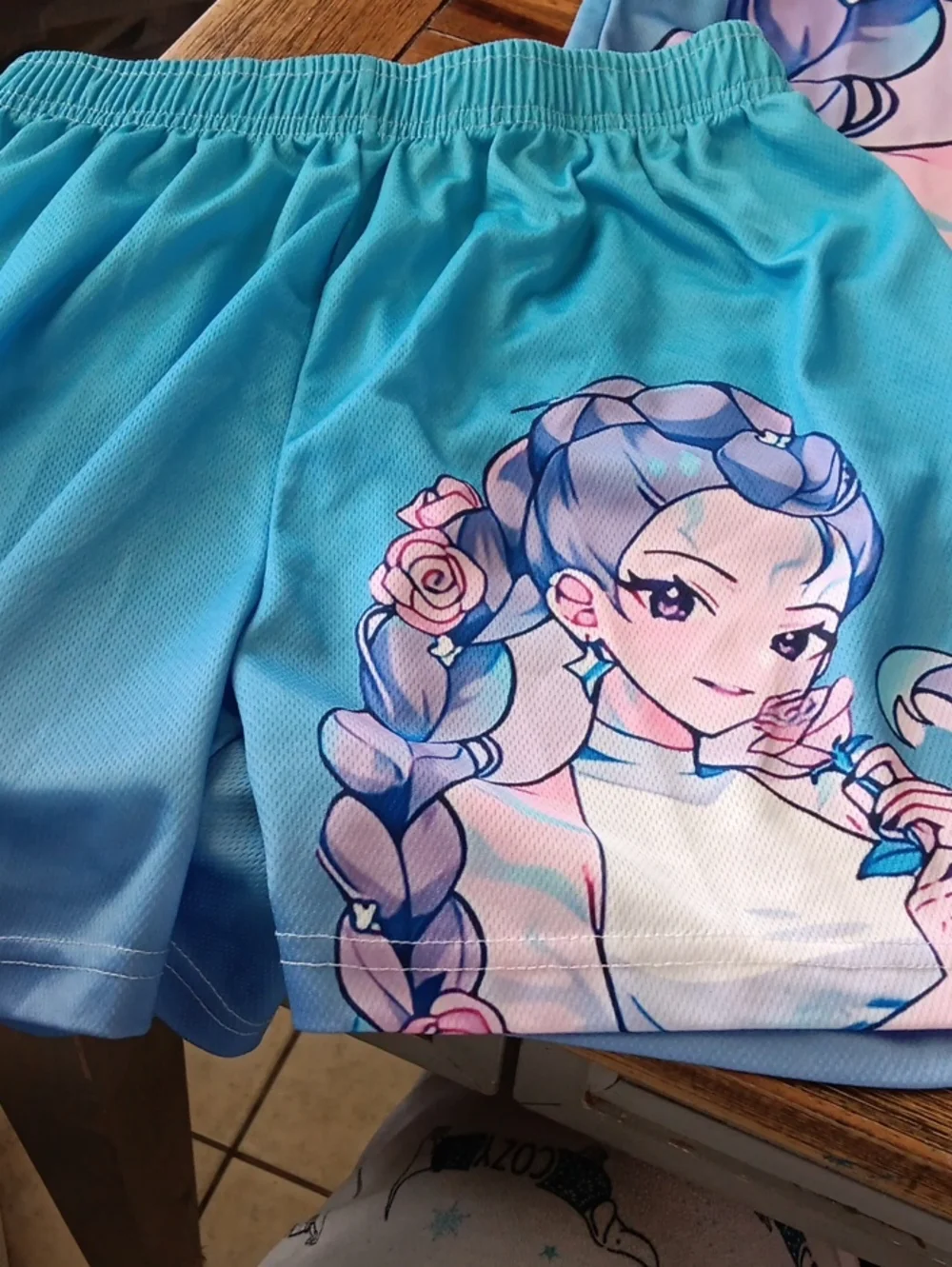 Girls Blue Anime Print Short Set RUMI From Demon Hunters